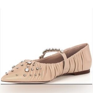 ANTONIO MELANI × JENNIFER SUMKO LYSSA LEATHER STUDDED FLATS NUDE SIZE 7.5